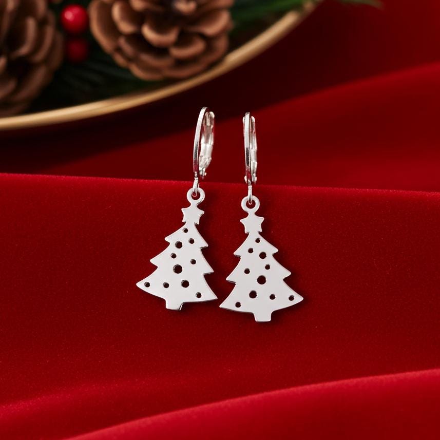 Weihnachtsbaum Ohrringe - Silber Edelstahl Creolen Festlicher Winter Weihnachten Schmuck Weihnachtsgeschenk Idee Für Damen Mädchen von bySantana