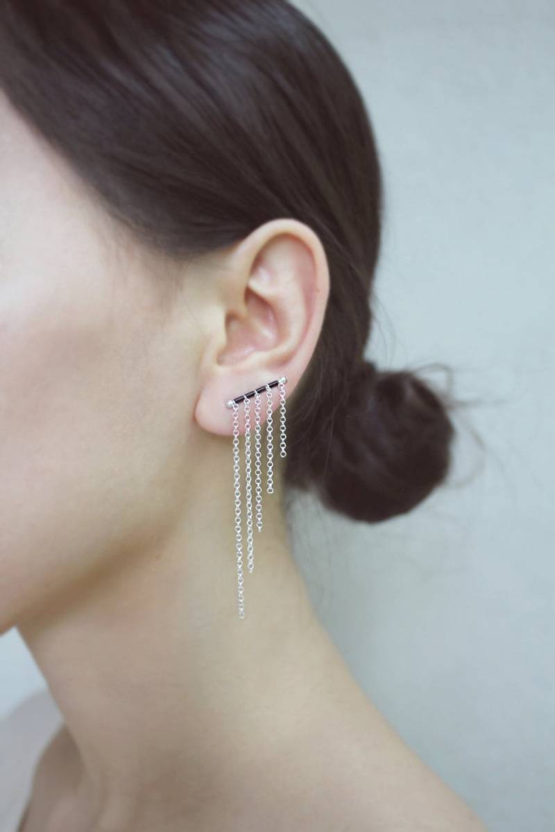 Zuzu - Ohrmanschette, Weihnachtsgeschenk Für Sie, Ohr Kletterer, Lange Silberohrringe, Punkohrring, Ohrfeger, Kettenohrringe von bySone