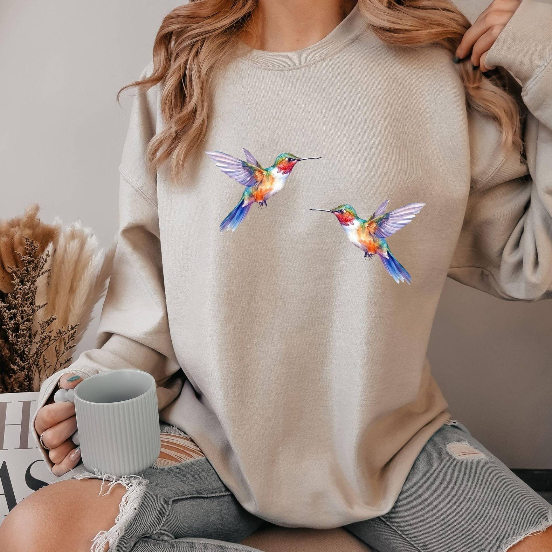 Kolibri Sweatshirt | Pullover Geschenk Für Frau Vogel Vogel-Liebhaber-Geschenk Aquarell Weihachtsgeschenk von bySwantje