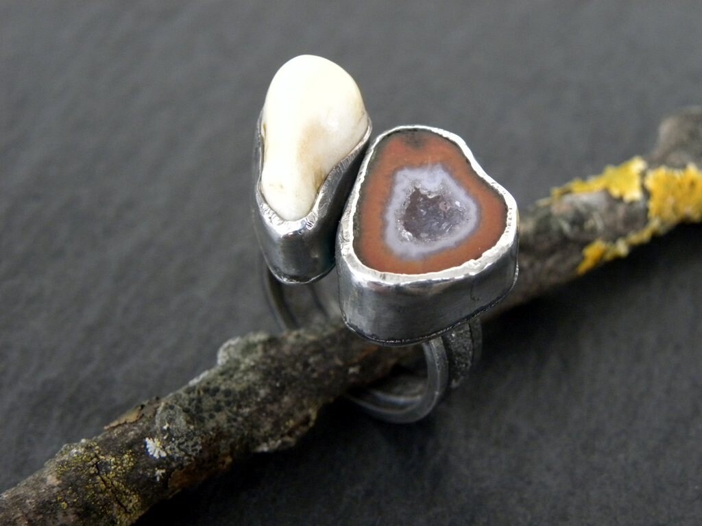 Tabasco Geode Sterling Silber Ring Verstellbar Rohstein Statement Tabasco Geode Sterling Silber Ring Verstellbar Rohstein Statement von byTeDi