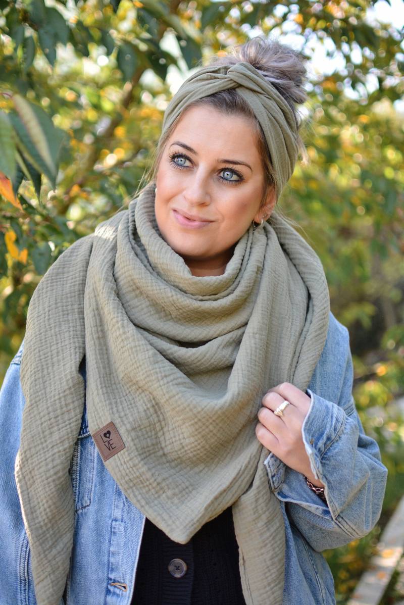 Musselintuch Xxl Dreieckstuch, Khaki, Grün, Halstuch, Artikelnummer T-10001 von byTinka