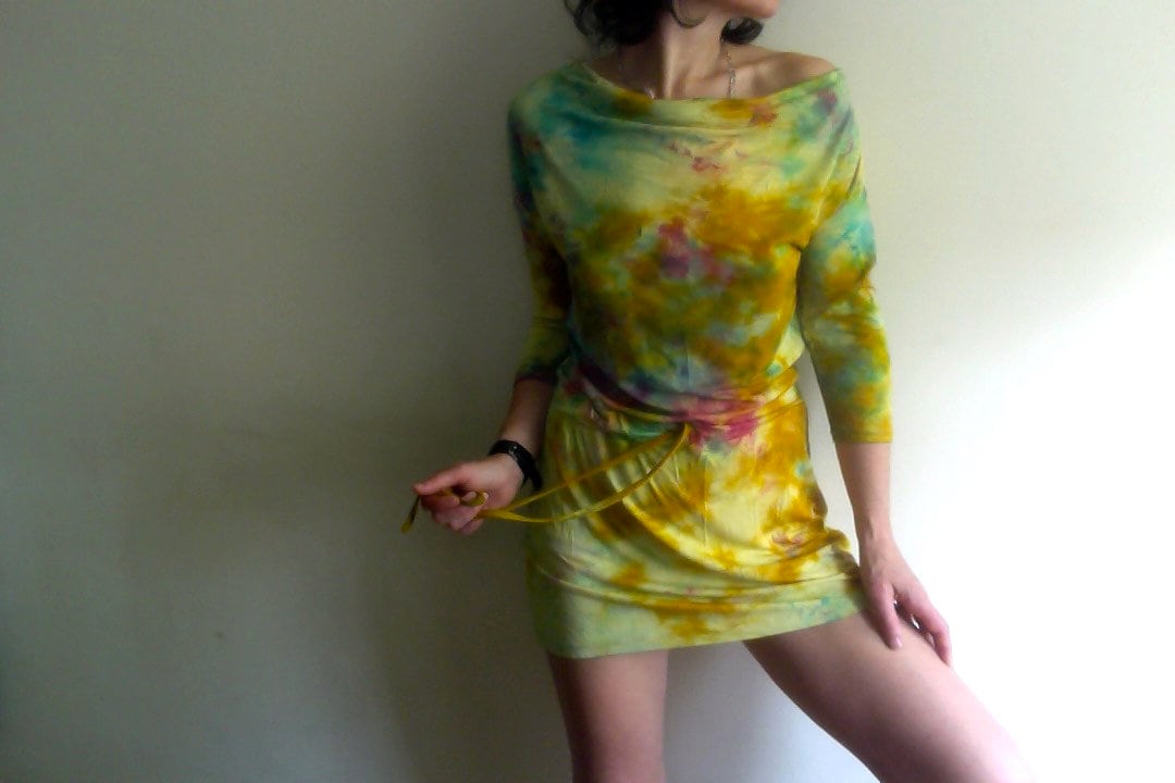 Handgefärbtes Bambusjersey Minikleid Einzigartige, Handbemalte Vegane Herbst Tunika von bybyTati