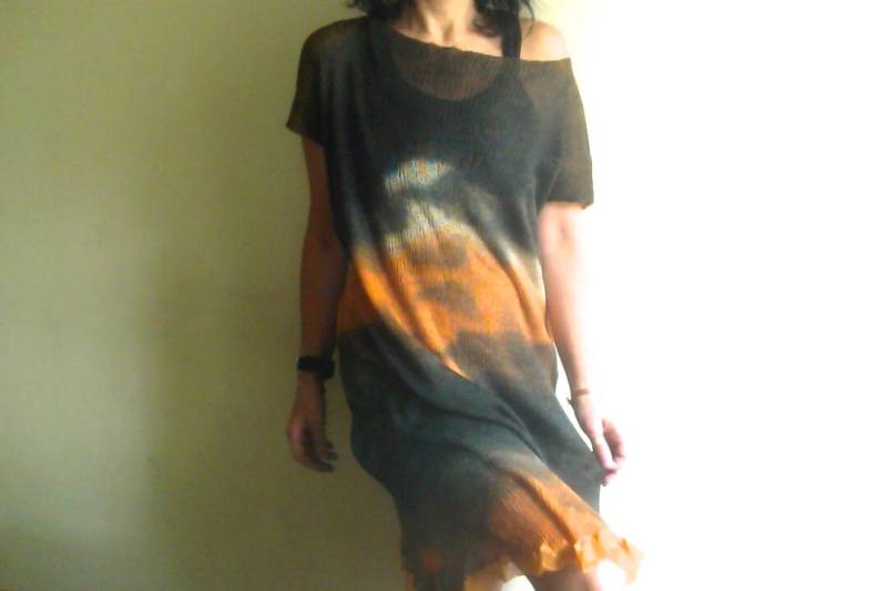 Handgefärbtes Leinen Strickkleid Oversize Vegan Tunika von bybyTati