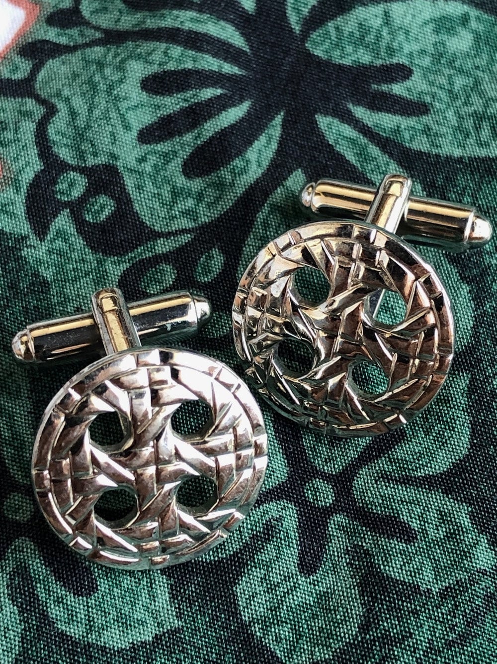 Vintage 1970S Manschettenknöpfe Silberfarben Korbgeflecht-Design von bycinbyhand
