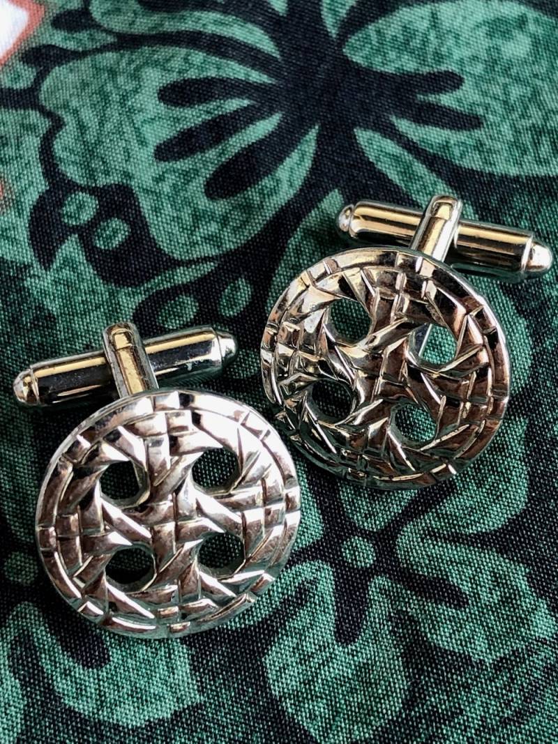 Vintage 1970S Manschettenknöpfe Silberfarben Korbgeflecht-Design von bycinbyhand