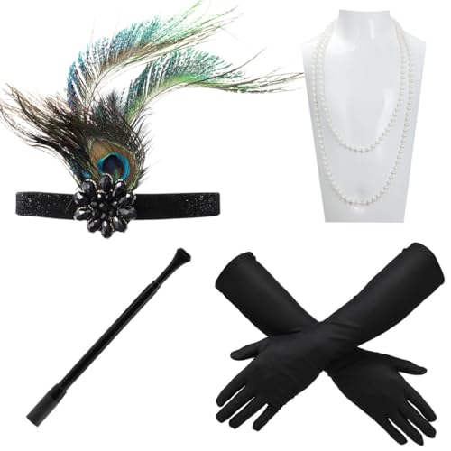 Vintage 1920er Flapper Zubehör Set für Frauen 5 Stück Stirnband Perlenkette Zigarettenstange Handschuhe von byepica