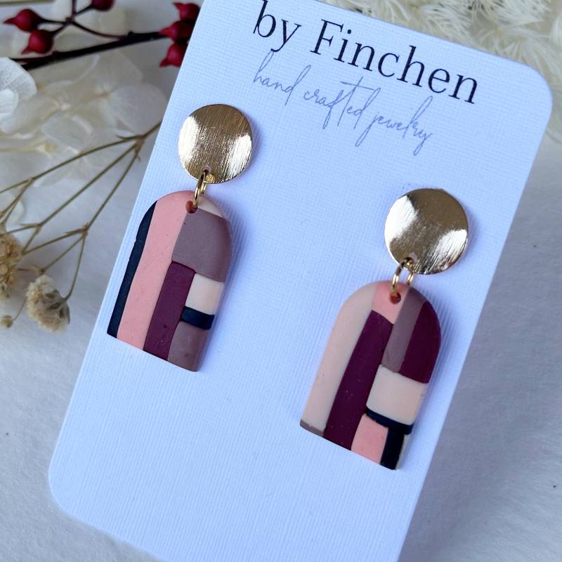 Polymer Clay Ohrringe L Dark Colour Blocks Handgemacht von byfinchen