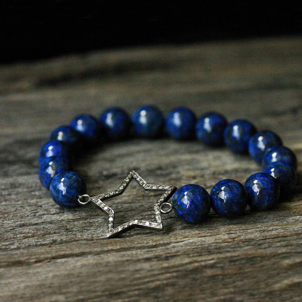 Diamant-Sterne Lapis Lazuli Armband/Tiefen Indigo Blau Gold Natürliche Edelstein Sterling Silber Galaxy Space Planet Sterne Nachthimmel Inspiriert Diamant-Sterne Lapis Lazuli Armband/Tiefen Indigo Blau Gold Natürliche Edelstein Sterling Silber Galaxy Space Planet Sterne Nachthimmel Inspiriert von byjodi