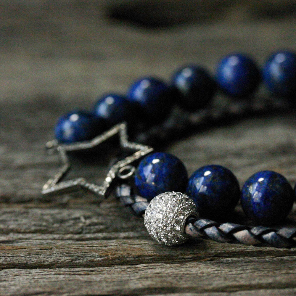 Diamant-Sterne Leder Ebnen Natürlichen Lapislazuli-Perlen-Armband Set/Saphir Indigo Blau Gold Sterling Silber Sternbild Edelstein Diamant-Sterne Leder Ebnen Natürlichen Lapislazuli-Perlen-Armband Set/Saphir Indigo Blau Gold Sterling Silber Sternbild Edelstein von byjodi
