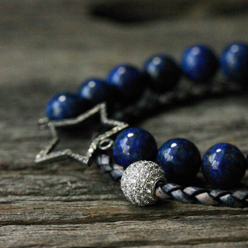 Diamant-Sterne Leder Ebnen Natürlichen Lapislazuli-Perlen-Armband Set/Saphir Indigo Blau Gold Sterling Silber Sternbild Edelstein Diamant-Sterne Leder Ebnen Natürlichen Lapislazuli-Perlen-Armband Set/Saphir Indigo Blau Gold Sterling Silber Sternbild Edelstein von byjodi