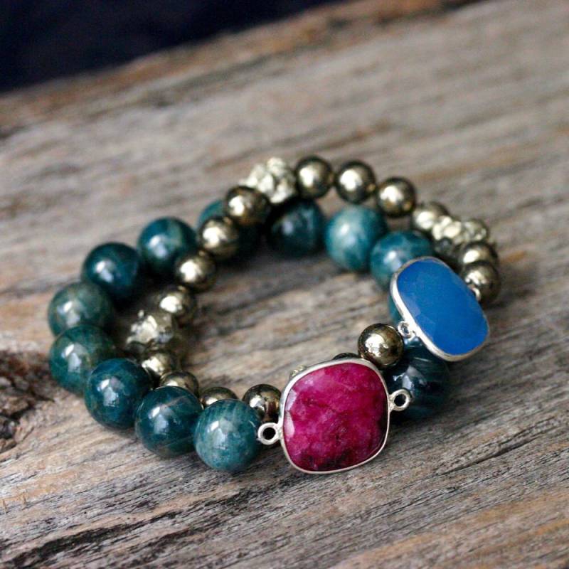 Rubin-Apatit-Anweisung Armband/Fine Jewelry Sterling Silber Bead Tiefdunkles Blau Grün Rubin Rot Rosa Juli Birthstone Cats Eye von byjodi