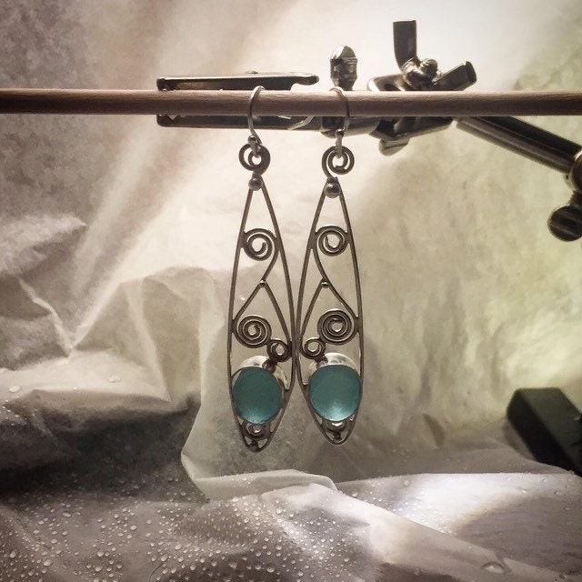 Art Deco Seeglas Und Sterling Silber Ohrringe /Custom Made To Order Art Deco Seeglas Und Sterling Silber Ohrringe /Custom Made To Order von bykitzy