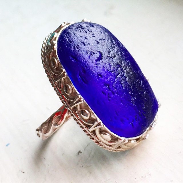Maßgeschneiderter Echter Kobalt Seeglas Und Sterling Silber Ring Maßgeschneiderter Echter Kobalt Seeglas Und Sterling Silber Ring von bykitzy