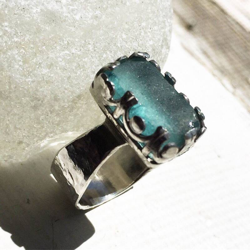 Nach Maß Zierliche Echte Seeglas Und Sterling Silber Ring. Wunschwahl Glas Ringgröße Auf Bestellung Nach Maß Zierliche Echte Seeglas Und Sterling Silber Ring. Wunschwahl Glas Ringgröße Auf Bestellung von bykitzy