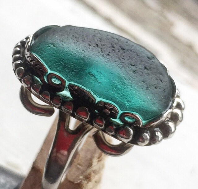 Spezialanfertigung Türkiser Seeglas Und Sterling Silber Ring Spezialanfertigung Türkiser Seeglas Und Sterling Silber Ring von bykitzy