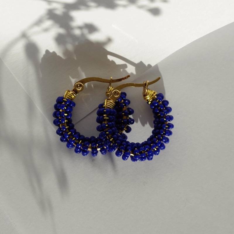 Perlenohrringe, Cobaltblau, Goldfarben/18K Vergoldet von byleojewelry