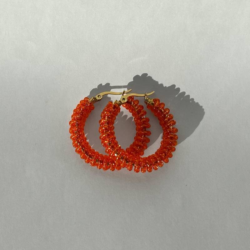 Perlenohrringe, Orange Transparent, Goldfarben/18K Vergoldet von byleojewelry