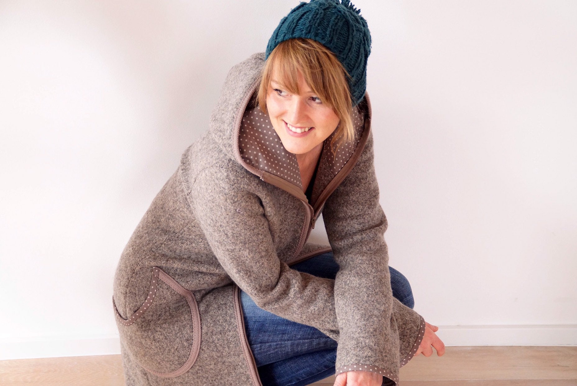 Walkmantel Damen, Walkjacke, Wollmantel, Mit Neuen, Wählbarem Kapuzeninnenfutter, Duna von bymeLieblingsstuecke