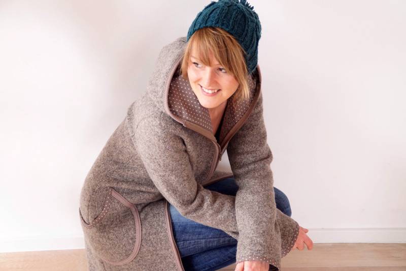 Walkmantel Damen, Walkjacke, Wollmantel, Mit Neuen, Wählbarem Kapuzeninnenfutter, Duna von bymeLieblingsstuecke