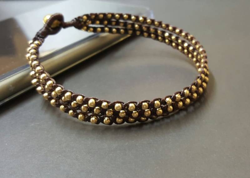 3 Strang Messing Rose Gold Fußkettchen Armband, Perlen Fußkettchen von bymemade