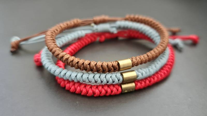 3Er Set Polyester Kordel Schlange Weiß Messing Tube Bead Unisex Verstellbares Armband, Herren Armbänder, Frauen Armbänder von bymemade