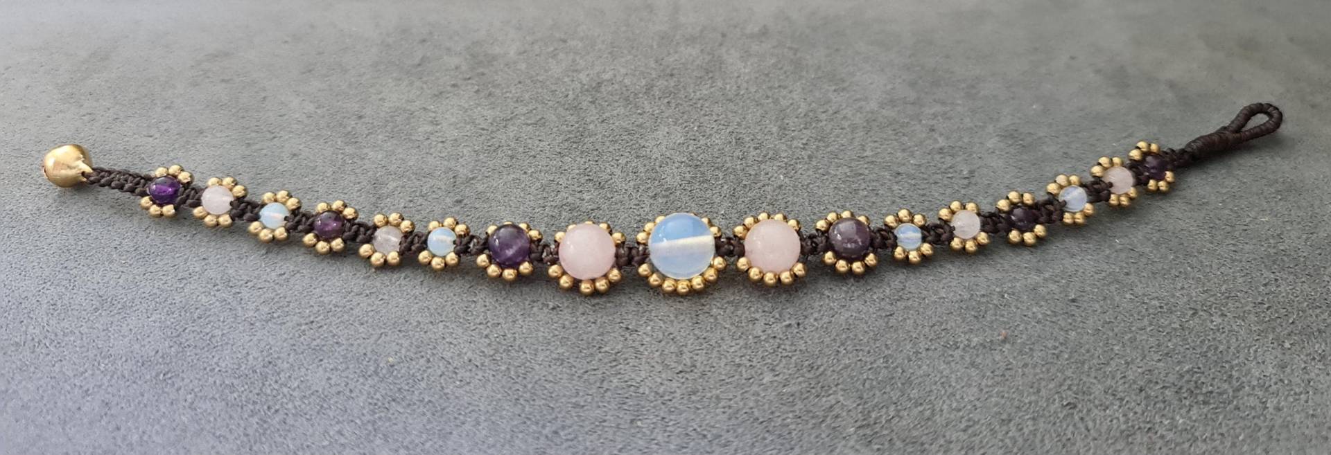 Amethyst Rosenquarz Mondstein Gewebte Perlen Messing Armband Fußkettchen Frauen Schmuck, Geschenke Für Frau, Perlenarmbänder, Mädchen, Stein von bymemade