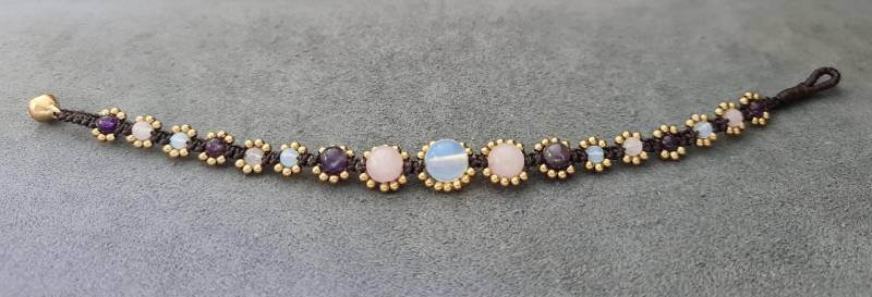 Amethyst Rosenquarz Mondstein Gewebte Perlen Messing Armband Fußkettchen Frauen Schmuck, Geschenke Für Frau, Perlenarmbänder, Mädchen, Stein von bymemade