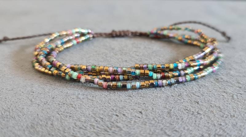 Boho Glasperlen Kette Verstellbar Unisex Schmuck Armbänder Fußkettchen, Herren Armbänder, Geschenke Für Frau, Rocailles Messing von bymemade