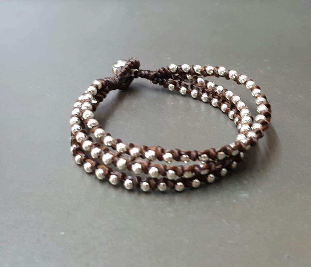 Dreifach Knoten Wachsschnur Silber Metall Perlen Armband, Unsix Perlenarmband, Männer Hobo von bymemade