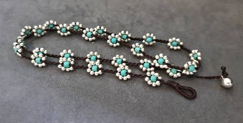 Handgemachte Blumen Türkis Boho Frauen Schmuck Halskette, Perlen Lange Halskette von bymemade