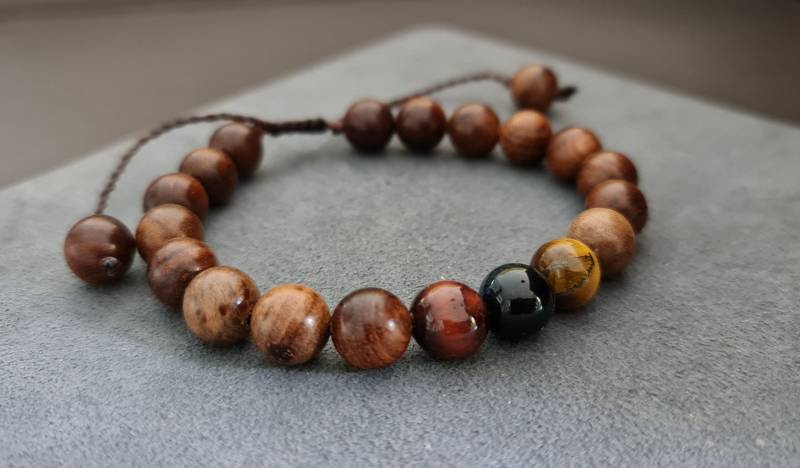 Handgemachter Schmuck Verstellbares Armband Holz Edelstein Unisex Herren Frauen, Perlen Armbänder, Wickelarmbänder von bymemade