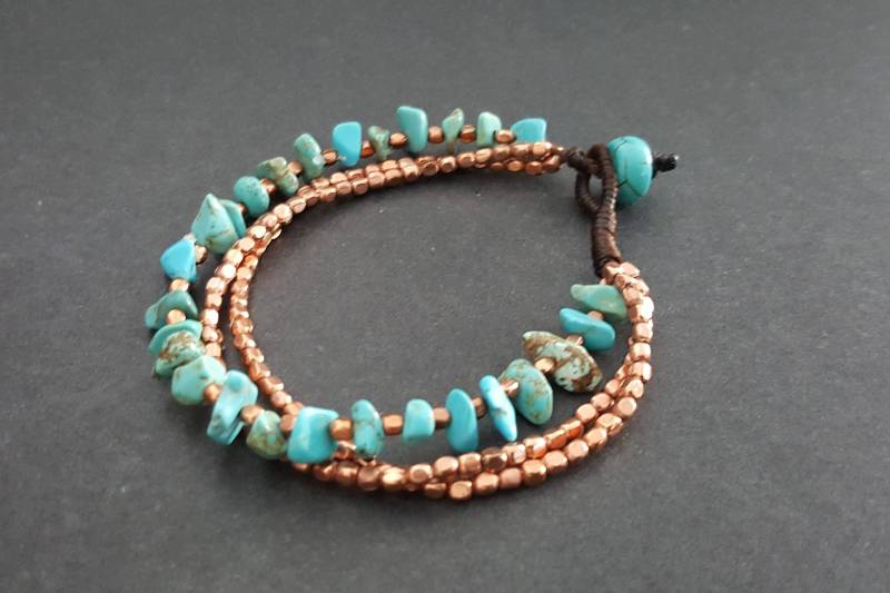 Rose Gold Türkis Chip Armband Anklet Perlen Kette, Damen Schmuck von bymemade