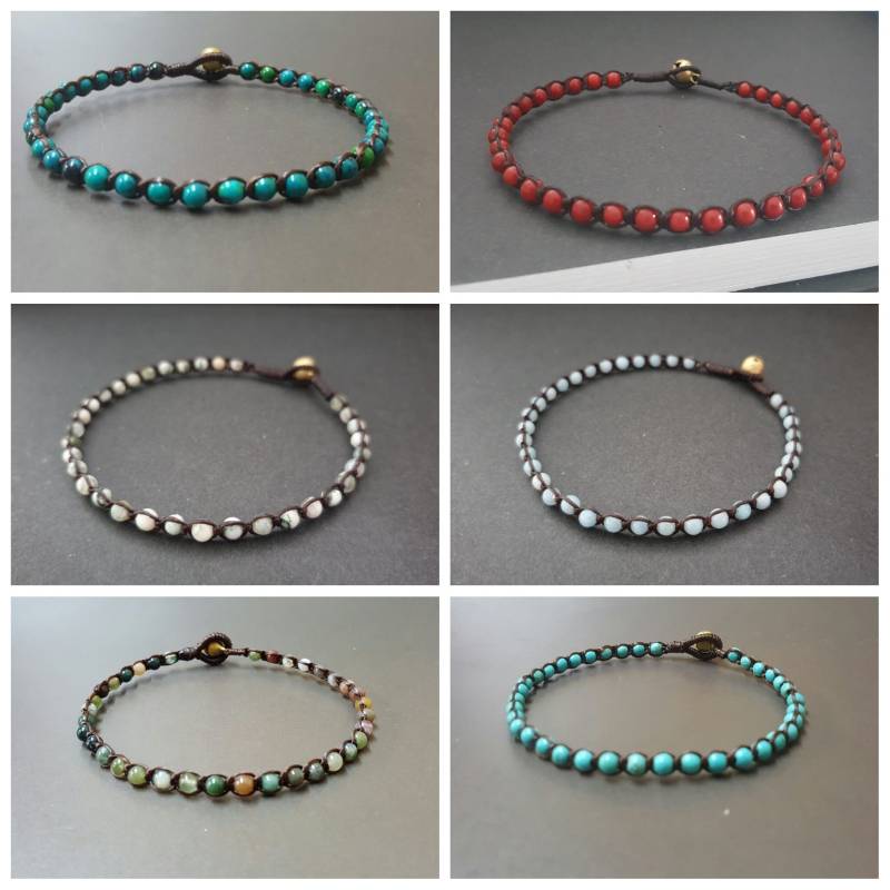 Runde Stein Hobo Fußkettchen Armband, Perlenarmband, Fußkette, Unisex Steinarmband, Unisex, Herren Armbänder, Fußkettchen, Perlenarmbänder von bymemade