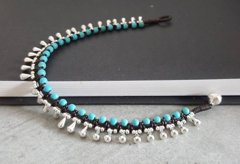 Silber Messing Tropfen Türkis Armband Fußkettchen, Frauen Anklet von bymemade