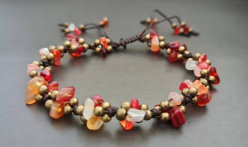 Verstellbarer Chip Nugget Stein Rund Messing Frauen Schmuck Armband Fußkette, Armband, Unisex von bymemade