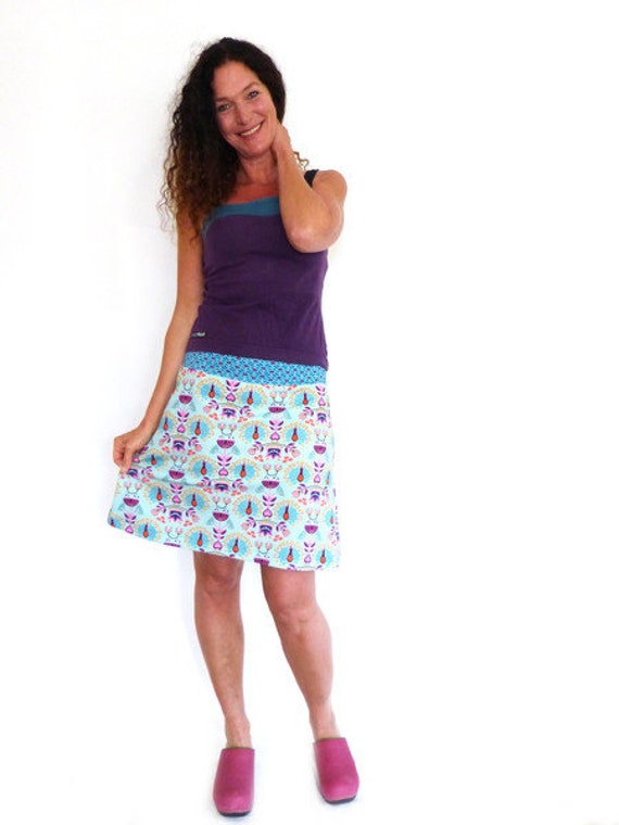 Bundrock in A-Form-Türkis, Fasanenmuster, Bio von bysita