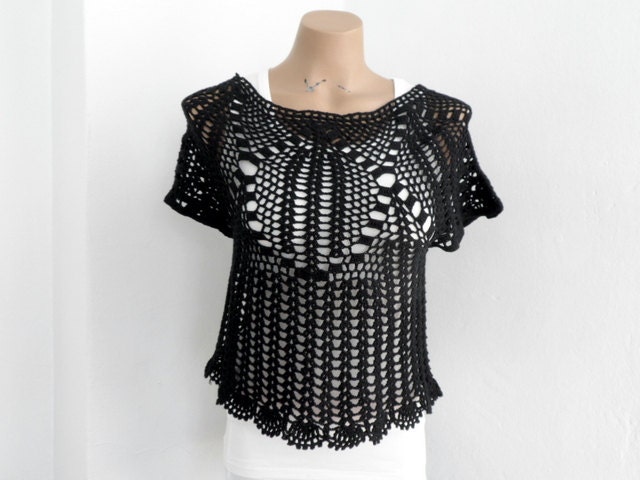 Frauen Pullover in Schwarz, Hand Gehäkelte Top Tank von bysweetmom