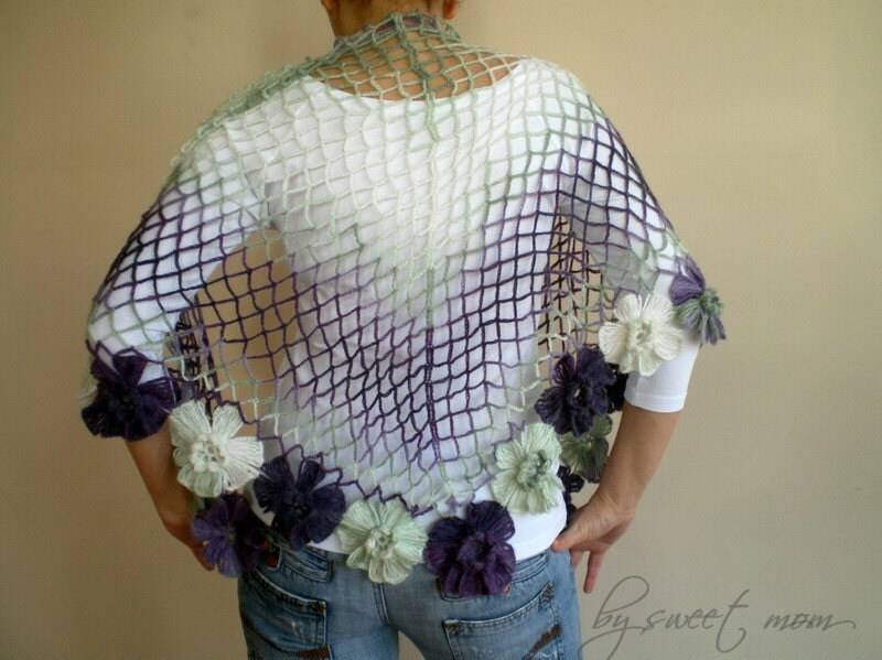 Gehäkelter Schal in Flieder Lila Grün, Hochzeit Braut von bysweetmom