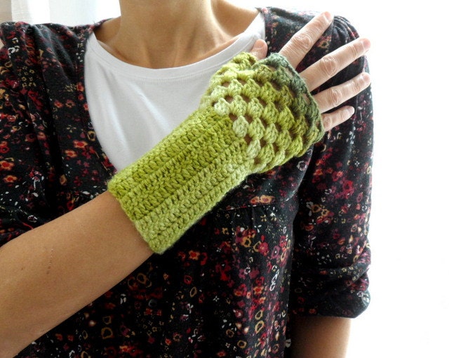 Gemischt Grüne Fingerlose Handschuhe, Handschuhe Häkeln von bysweetmom