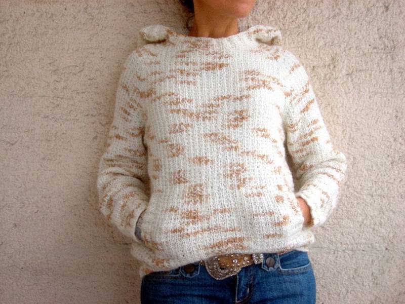 Pullover Mit Kapuze Wolle, Blended Beige Cream, Handgestrickt von bysweetmom