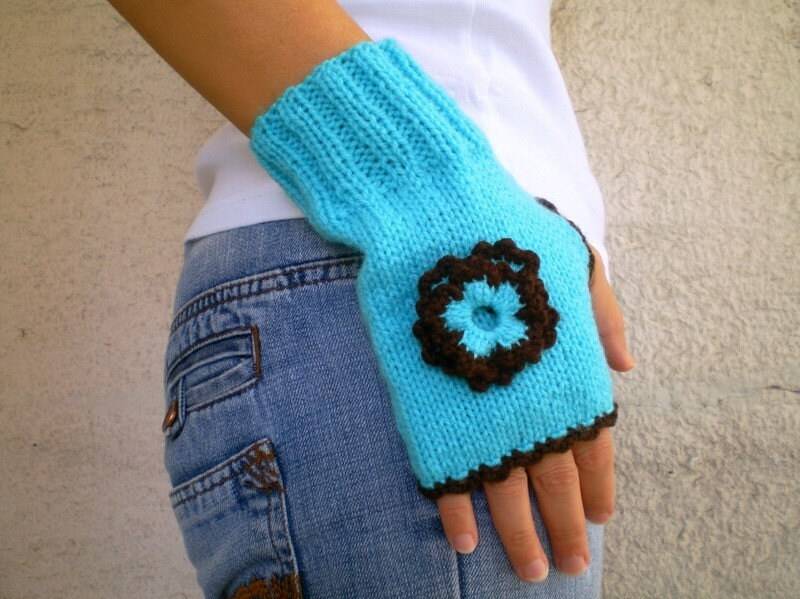 Pulswärmer, Strickstulpen in Türkis Blau Braun von bysweetmom