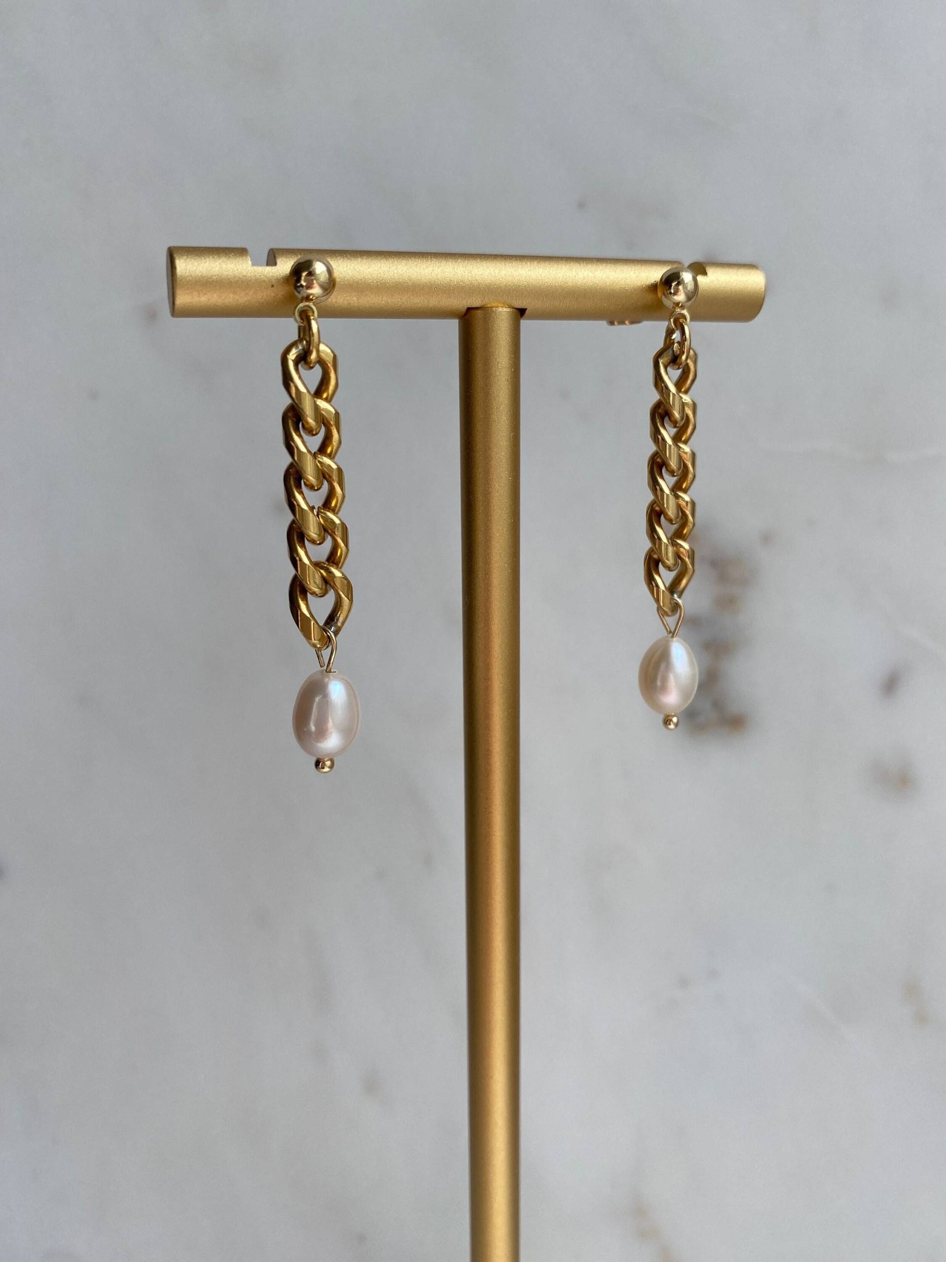 Kettenohrringe Mit Perlen, Pearl Chain Earrings, Elegante Ohrringe von byvmw