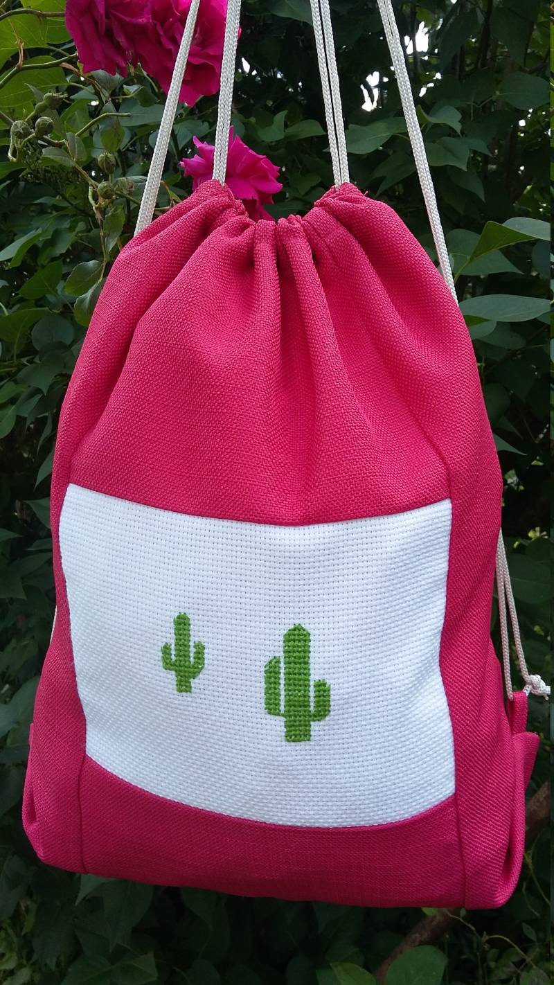 Kreuzstich Kaktus Kordel Rucksack von cHilibyCili