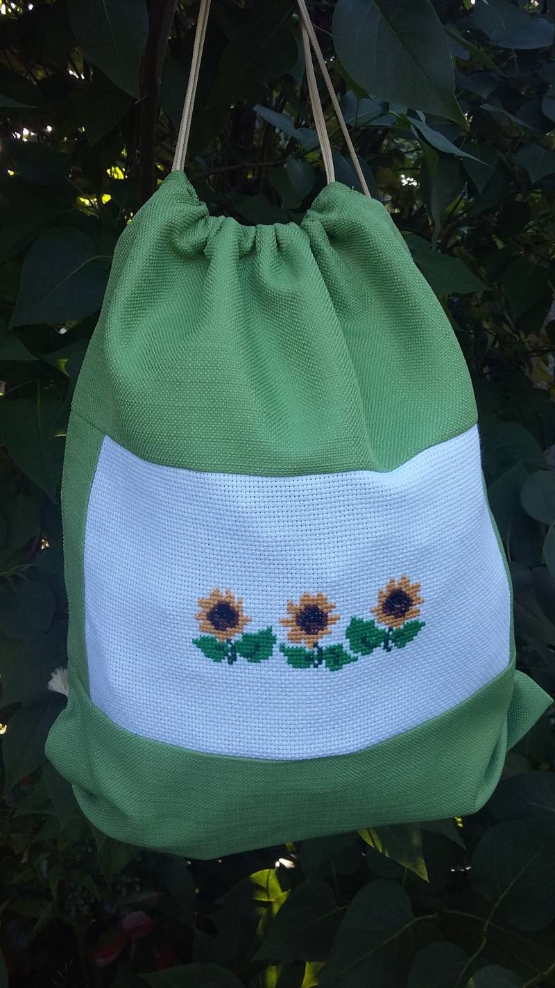 Kreuzstich Sonnenblume Kordel Rucksack von cHilibyCili