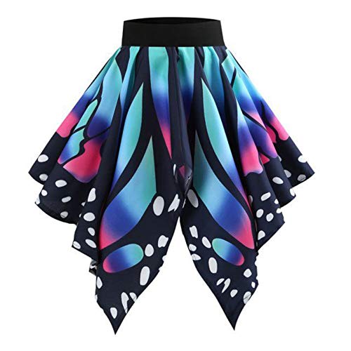 PcLeam Damen Rock KostüM Kleid Schmetterling Drucken FaschingkostüMe Karneval Fasching KostüMzubehöR Neuheit Printed TanzkostüM Cosplay Party Kleid(Blau,L) von cLeam