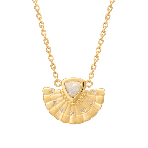 Caï Damen Collier 925 Silber vergoldet Fächer Anhänger mit Opal & Weißtopas 925/- Sterling Silber 45+5cm Glänzend Opal gelb 274250081V-50 von caÏ