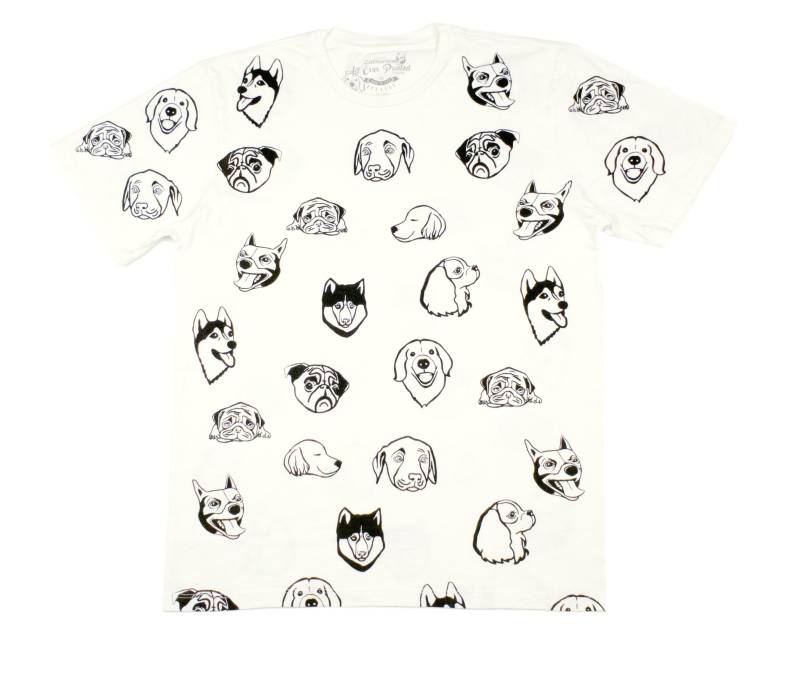 Herren T-Shirt, Hunde All Over Print T-Shirt Weiß/Schwarz Druck, Hund Druck von caalloverprint