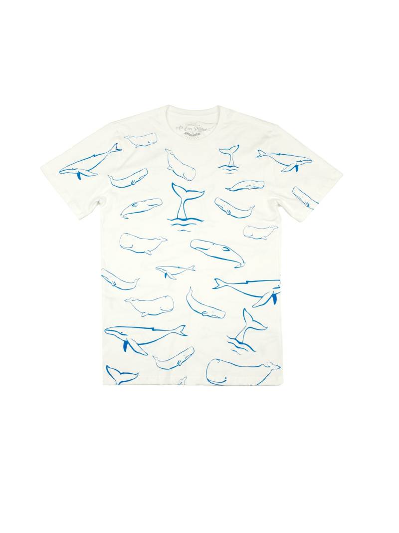 Unisex T-Shirts, Wal Über Gedruckt, Weiß/Marine Farbe Druck. Wale Gedruckt Die Maßgeschneiderten T-Shirts von caalloverprint