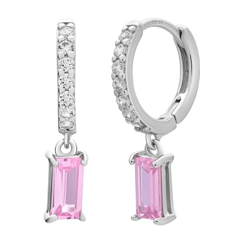 cai Damen Creole 925 Sterling Silber vergoldet mit rosa Zirkonia 925/- Sterling Silber 2,0cm Glänzend Zirkonia weiß 358215823R von cai