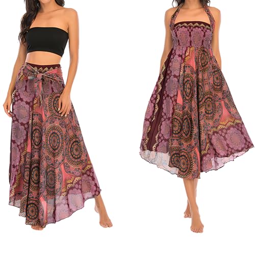 1Pcs Lang Gedruckter Rock Damen Chiffon Bohemien,Wickelrock,Rock Damen Sommer,Urlaub Sommerrock Strandkleider,Two Way to Wear Weich,Einheitsgröße von cailiya